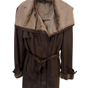 Marc New York Belted suede jacket with faux fur lining